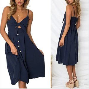 NWOT Navy Spaghetti Strap Tie Front Dress